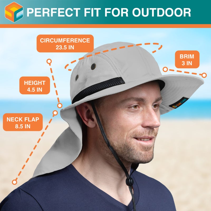 Suncube SUN CUBE Sun Hat for Men, Wide Brim Fishing Hat Neck Flap Cover Men Women, Hiking Safari, UV Sun Protection Summer Gardening Beach Camping UPF 50+, Light Gray - Image 4